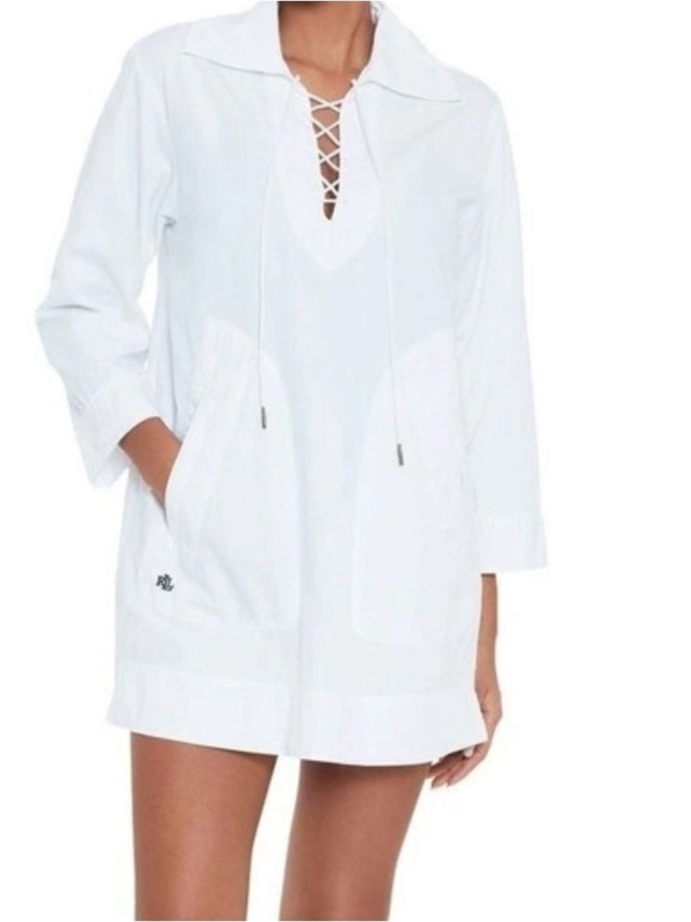 🆕 Ralph Lauren Black Label White Lace-Up Tunic Swim Coverup size Large